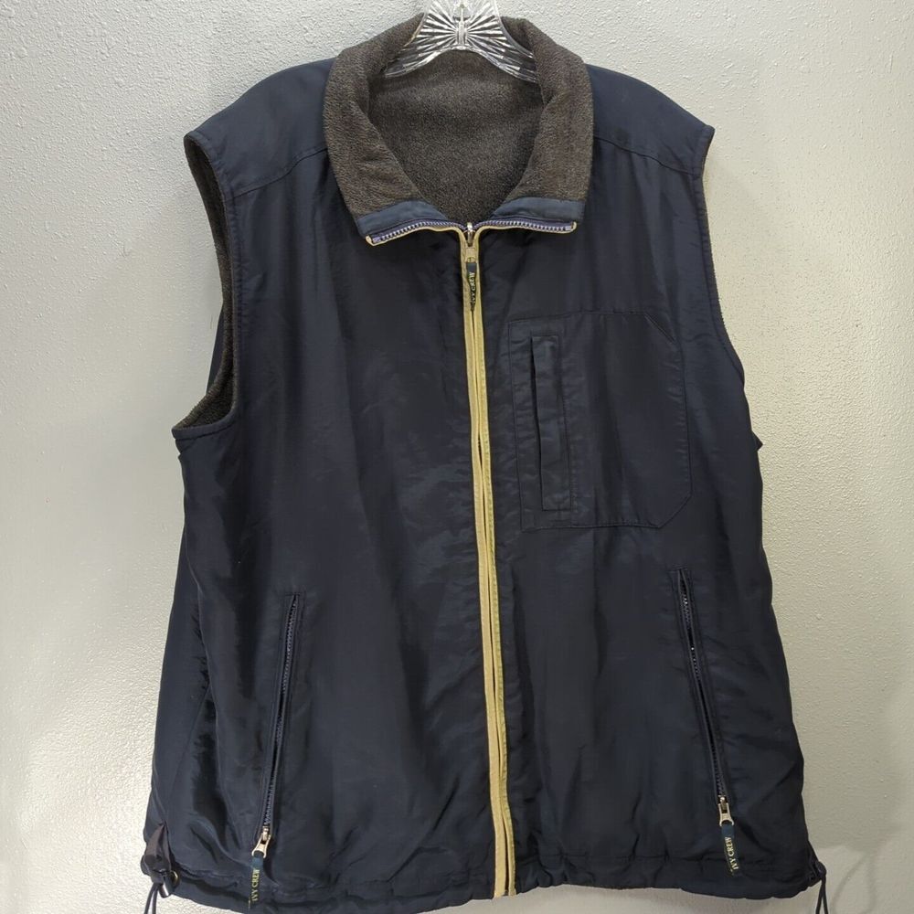 Vintage Ivy Crew Reversible Vest Mens Size Large Navy/Gray Fleece Sleeveless 470